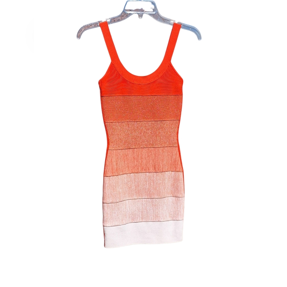 Marciano Y2K Bandage Dress Ombre Shimmery Mini Cocktail Dopamine Coral NEW XS